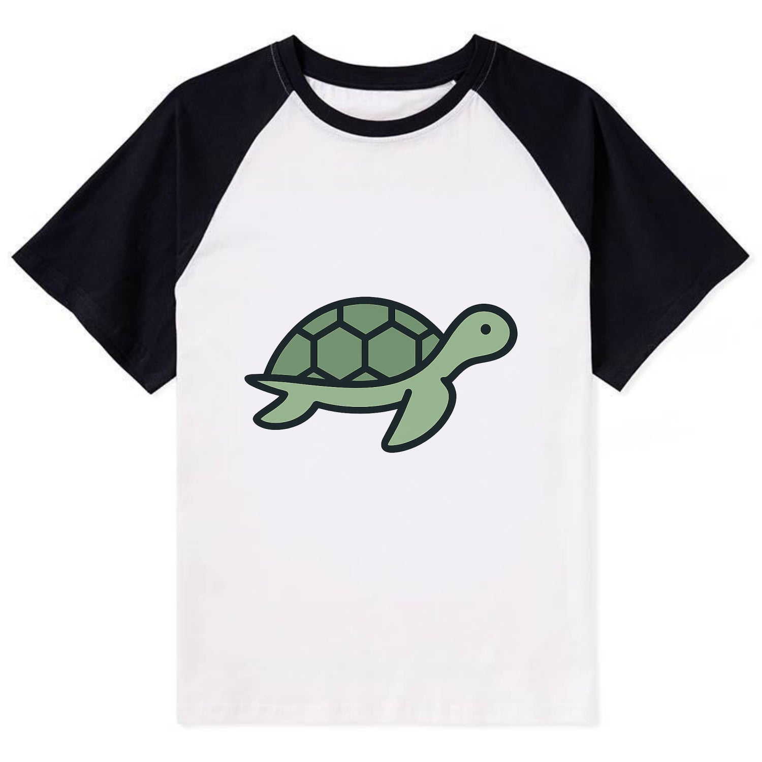 Sea Turtle - Green with shell pattern flat side profile - Contrast Raglan T-shirt - Black