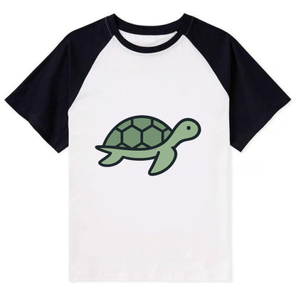 Sea Turtle - Green with shell pattern flat side profile - Contrast Raglan T-shirt - Black