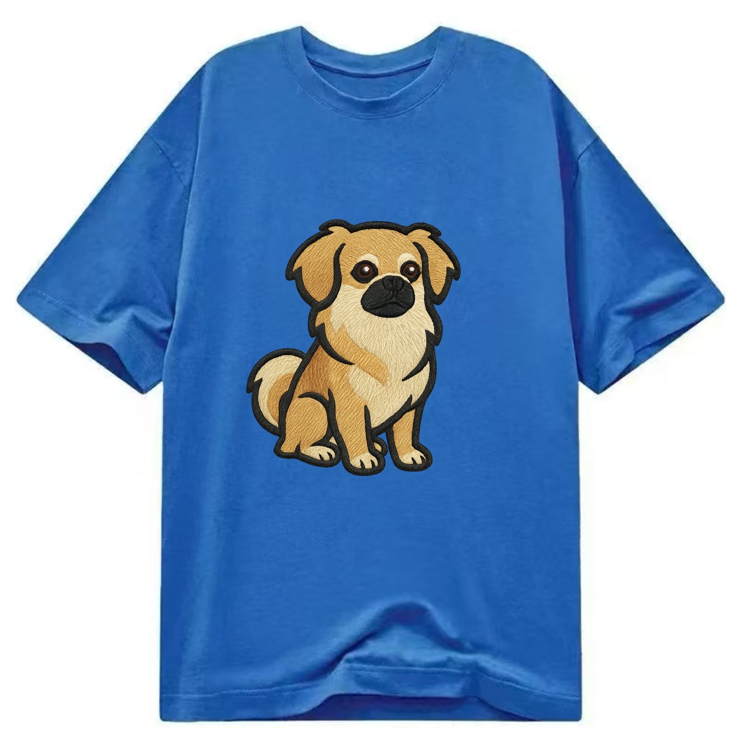 Tibetan Spaniel - Fawn small dog embroidered design - Classic T-shirt - Blue