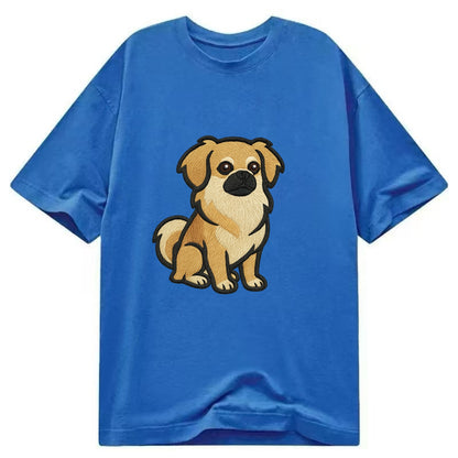 Tibetan Spaniel - Fawn small dog embroidered design - Classic T-shirt - Blue