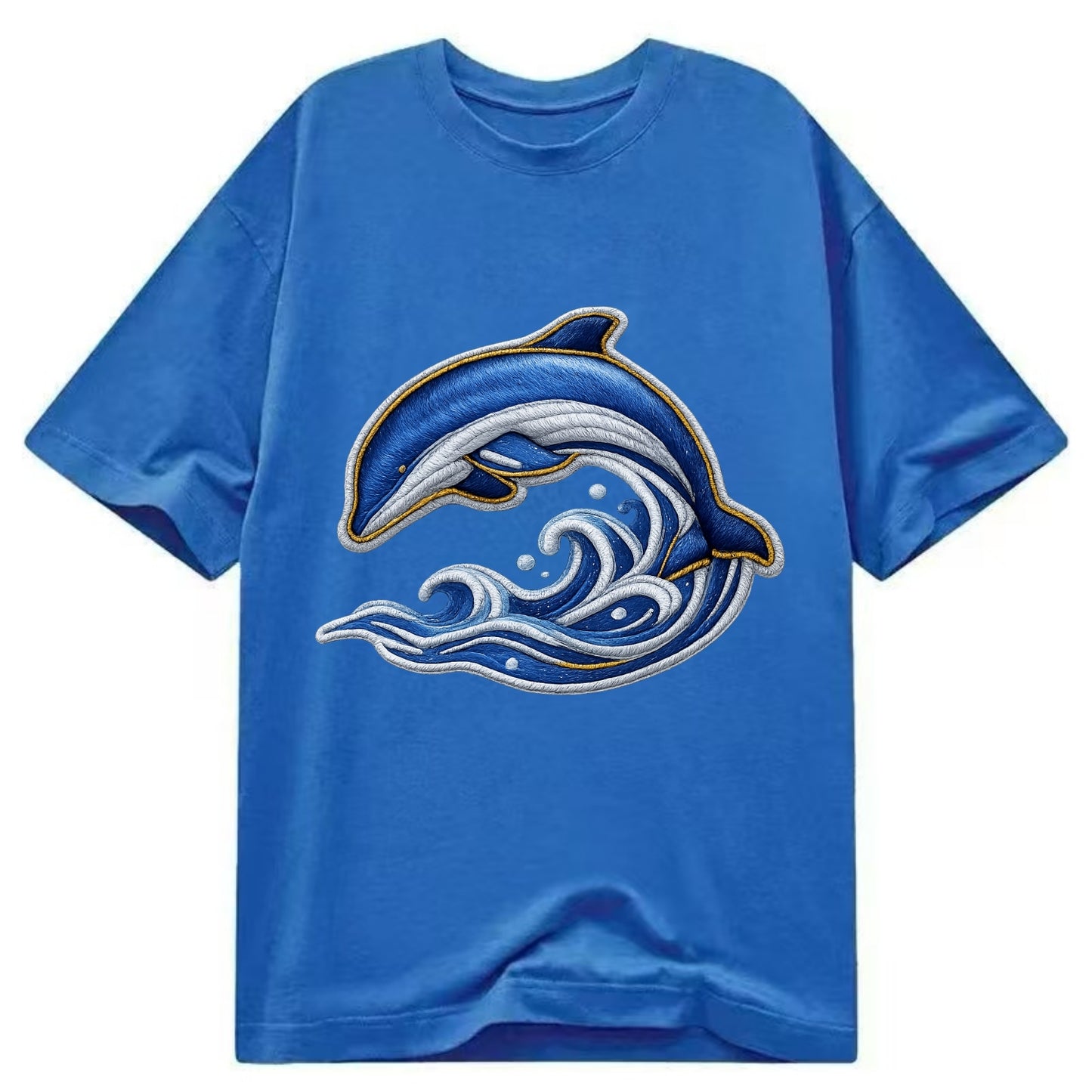 Embroidered patch design - SWIMMING DOLPHIN - diving dolphin with waves in blue - Classic T-shirt - Blue