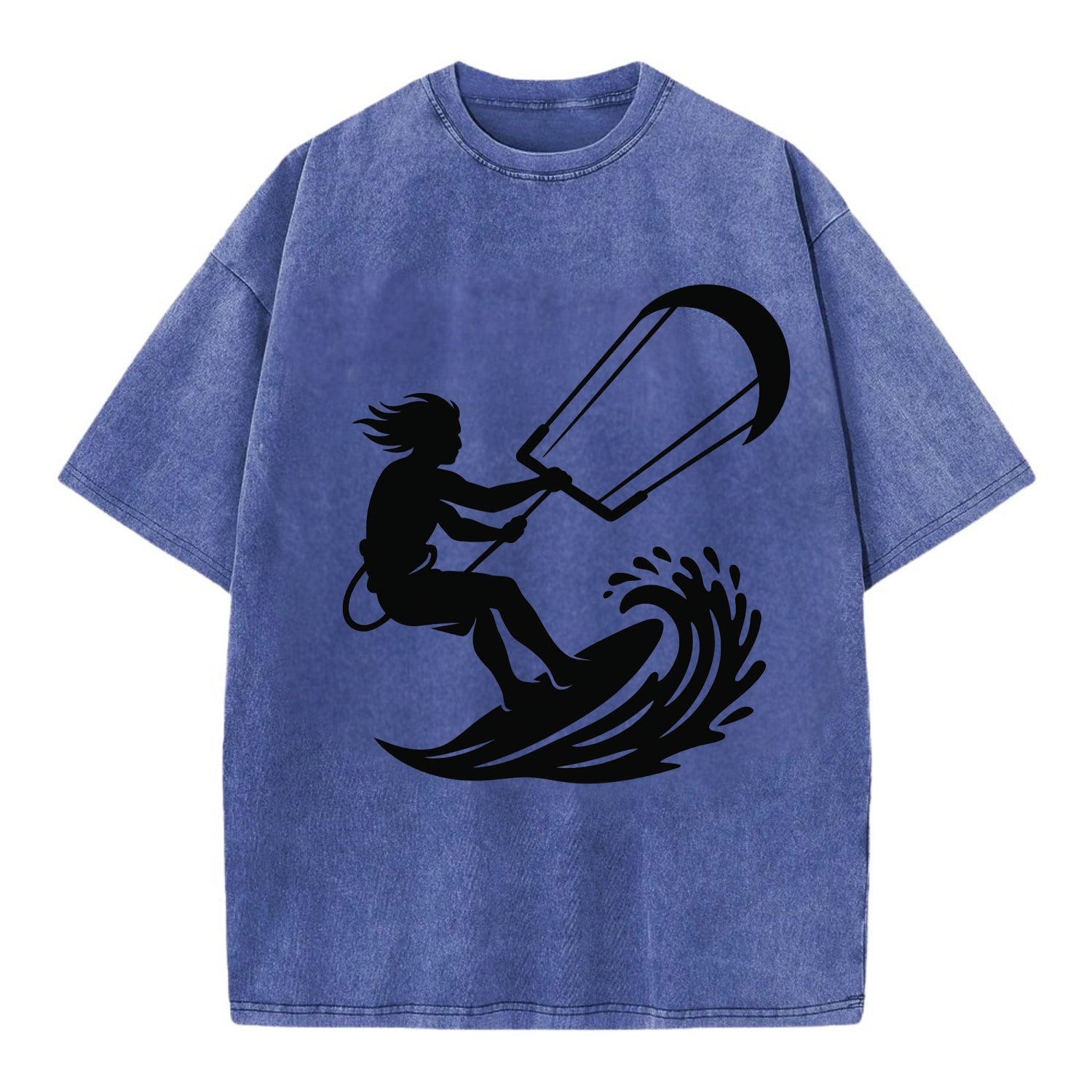Kite surfer riding wave - Vintage T-shirt - Blue
