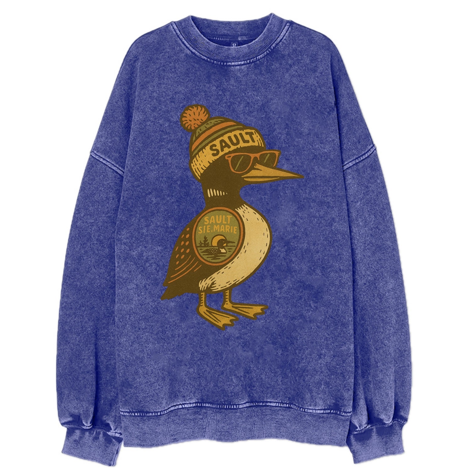 Sault Ste Marie Loon wearing Sault beani - Vintage Sweatshirt - Blue