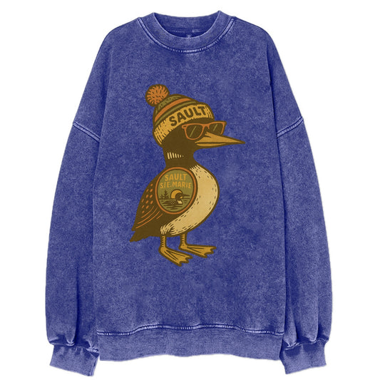 Sault Ste Marie Loon wearing Sault beani - Vintage Sweatshirt - Blue