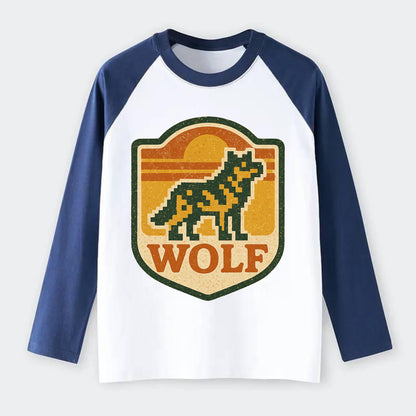 Digital Pixel Wolf  - Raglan Long Sleeve T-Shirt - Blue