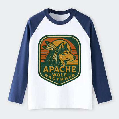 Apache Wolf Brother  - Raglan Long Sleeve T-Shirt - Blue