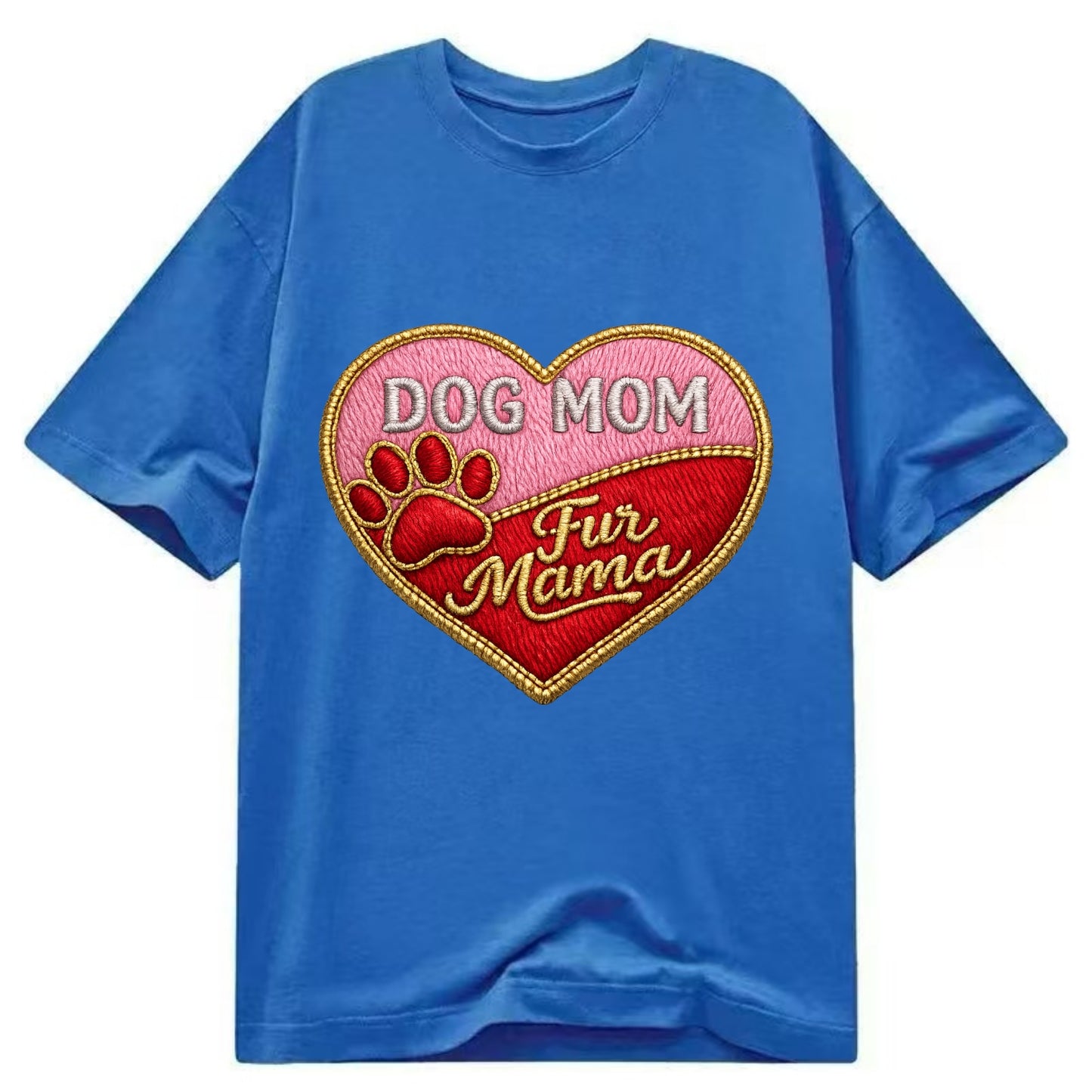 DOG MOM HEART - heart with paw print in pink and red , fur mama - Classic T-shirt - Blue