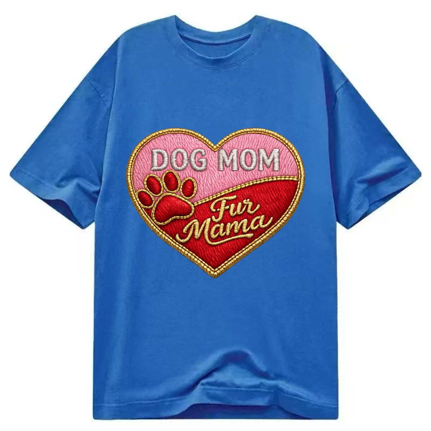 DOG MOM HEART - heart with paw print in pink and red , fur mama - Classic T-shirt - Blue