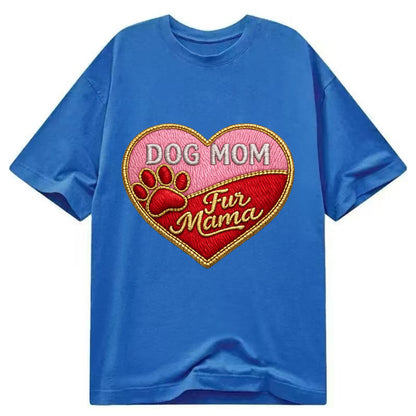 DOG MOM HEART - heart with paw print in pink and red , fur mama - Classic T-shirt - Blue