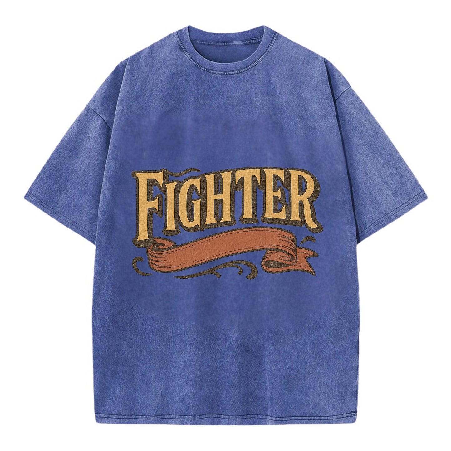 Bold typography design - "FIGHTER" - never giving up, battling on - Vintage T-shirt - Blue
