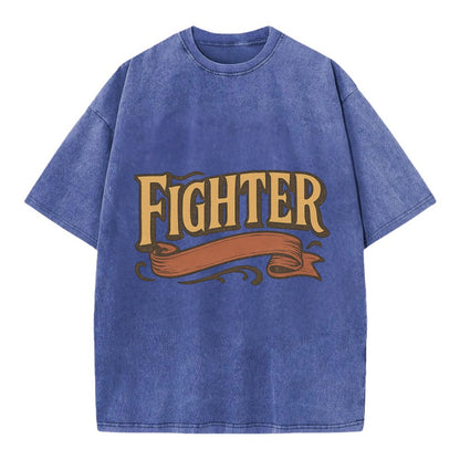 Bold typography design - "FIGHTER" - never giving up, battling on - Vintage T-shirt - Blue