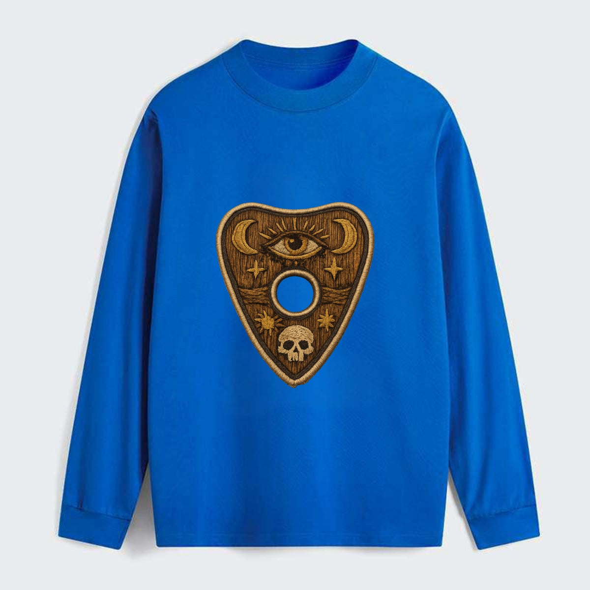 OUIJA PLANCHETTE - spirit board pointer in wood and gold , seance - Classic Long Sleeve Shirt - Blue