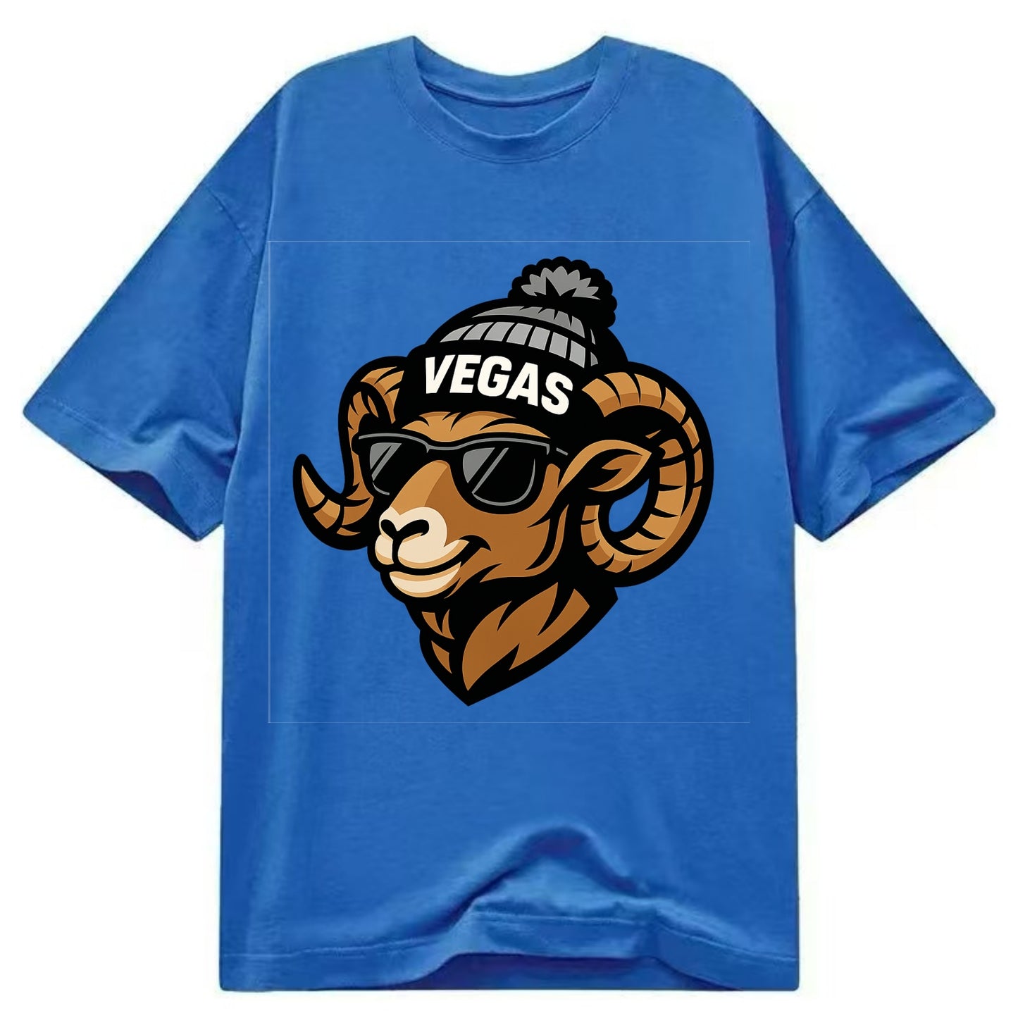 Vegas Desert Bighorn wearing Raiders silver and black beanie with pom pom and - Classic T-shirt - Blue