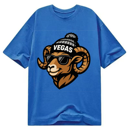 Vegas Desert Bighorn wearing Raiders silver and black beanie with pom pom and - Classic T-shirt - Blue
