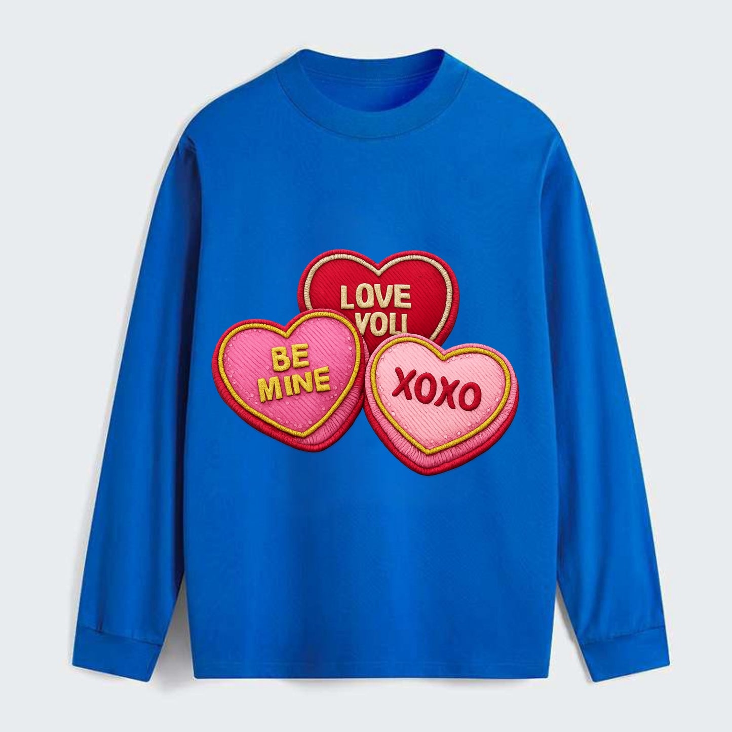 VALENTINES HEARTS - candy hearts in pink and red , love day - Classic Long Sleeve Shirt - Blue