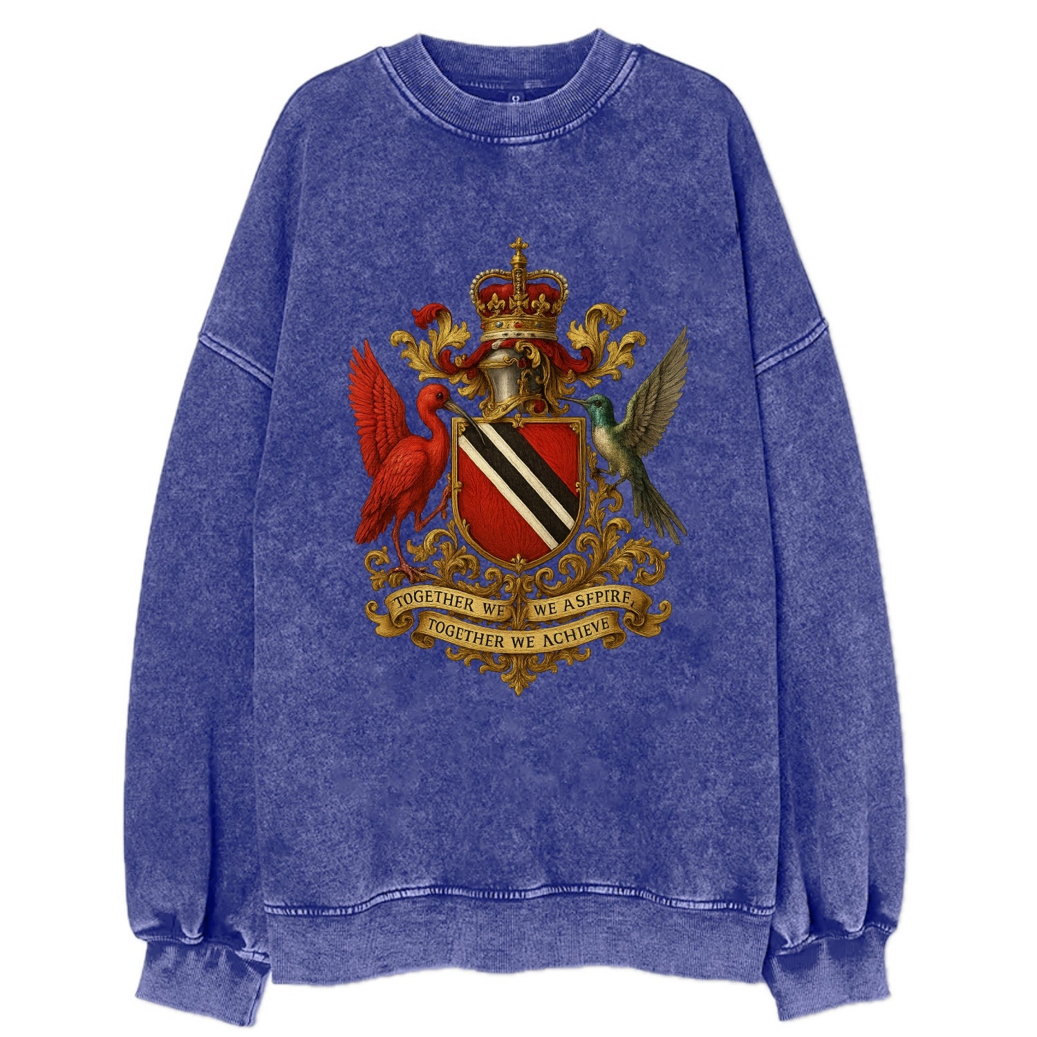 Trinidad Scarlet Ibis Emblem  - Vintage Sweatshirt - Blue