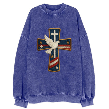 Dove and Cross  - Vintage Sweatshirt - Blue