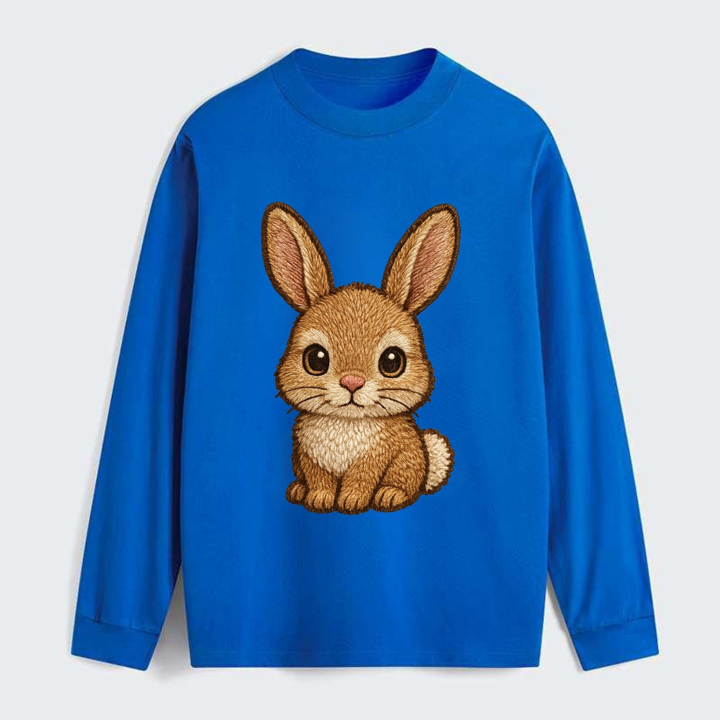 Baby Rabbit - long ears, fluffy white tail, pink nose, large brown - Classic Long Sleeve Shirt - Blue