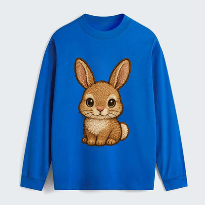 Baby Rabbit - long ears, fluffy white tail, pink nose, large brown - Classic Long Sleeve Shirt - Blue