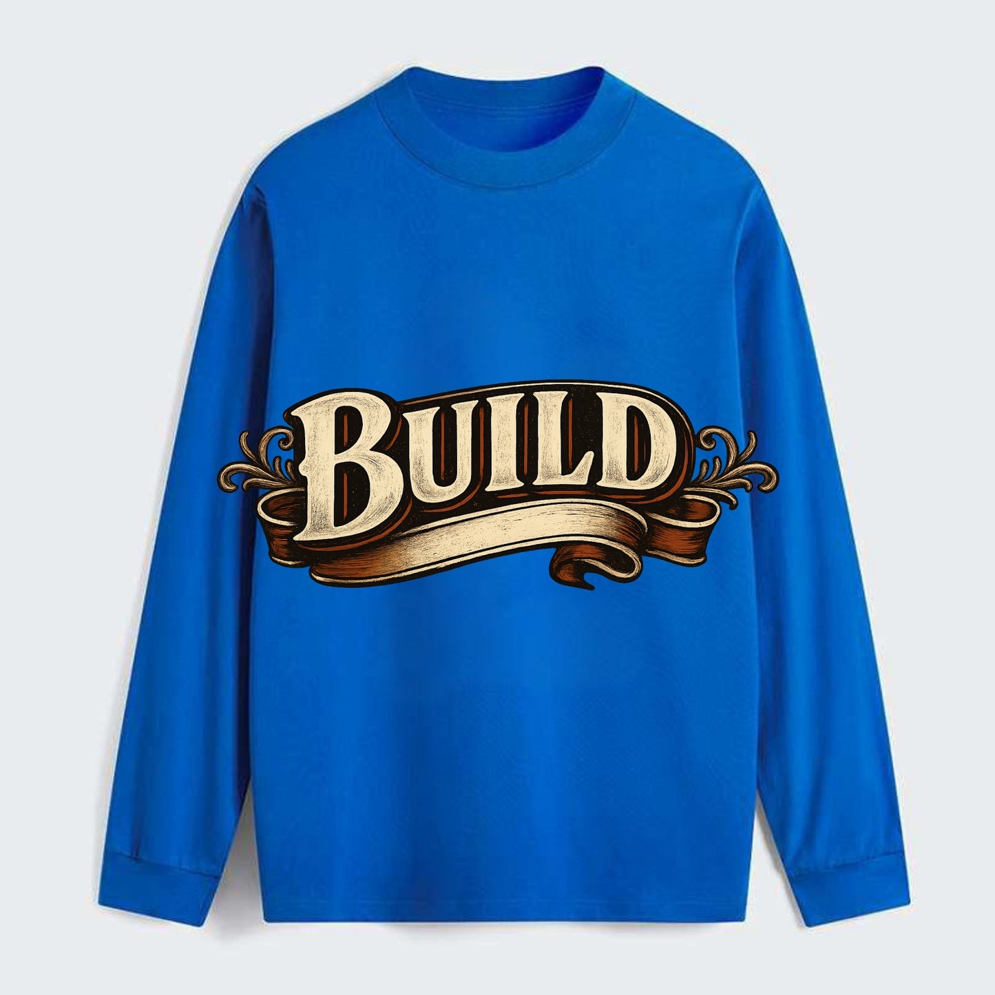 Bold typography design - "BUILD" - constructing, making real - Classic Long Sleeve Shirt - Blue