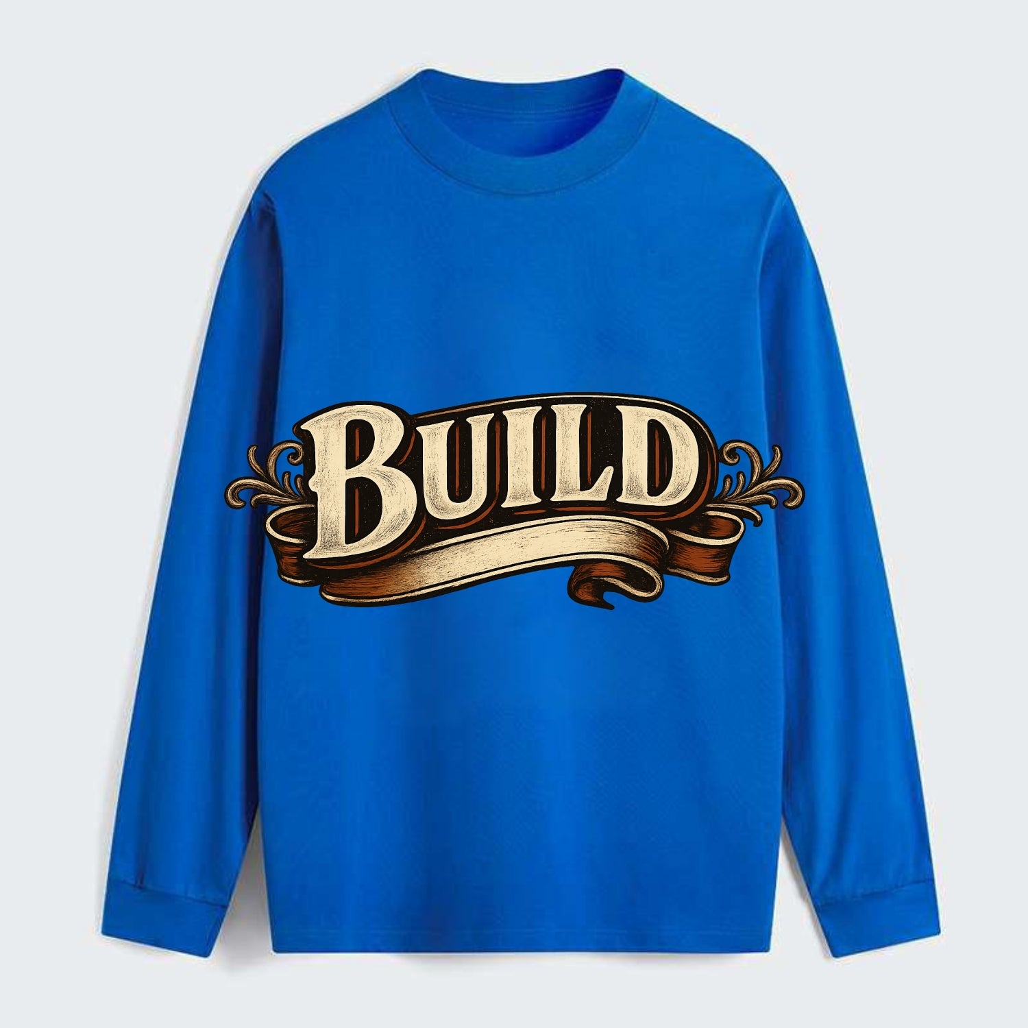 Bold typography design - "BUILD" - constructing, making real - Classic Long Sleeve Shirt - Blue