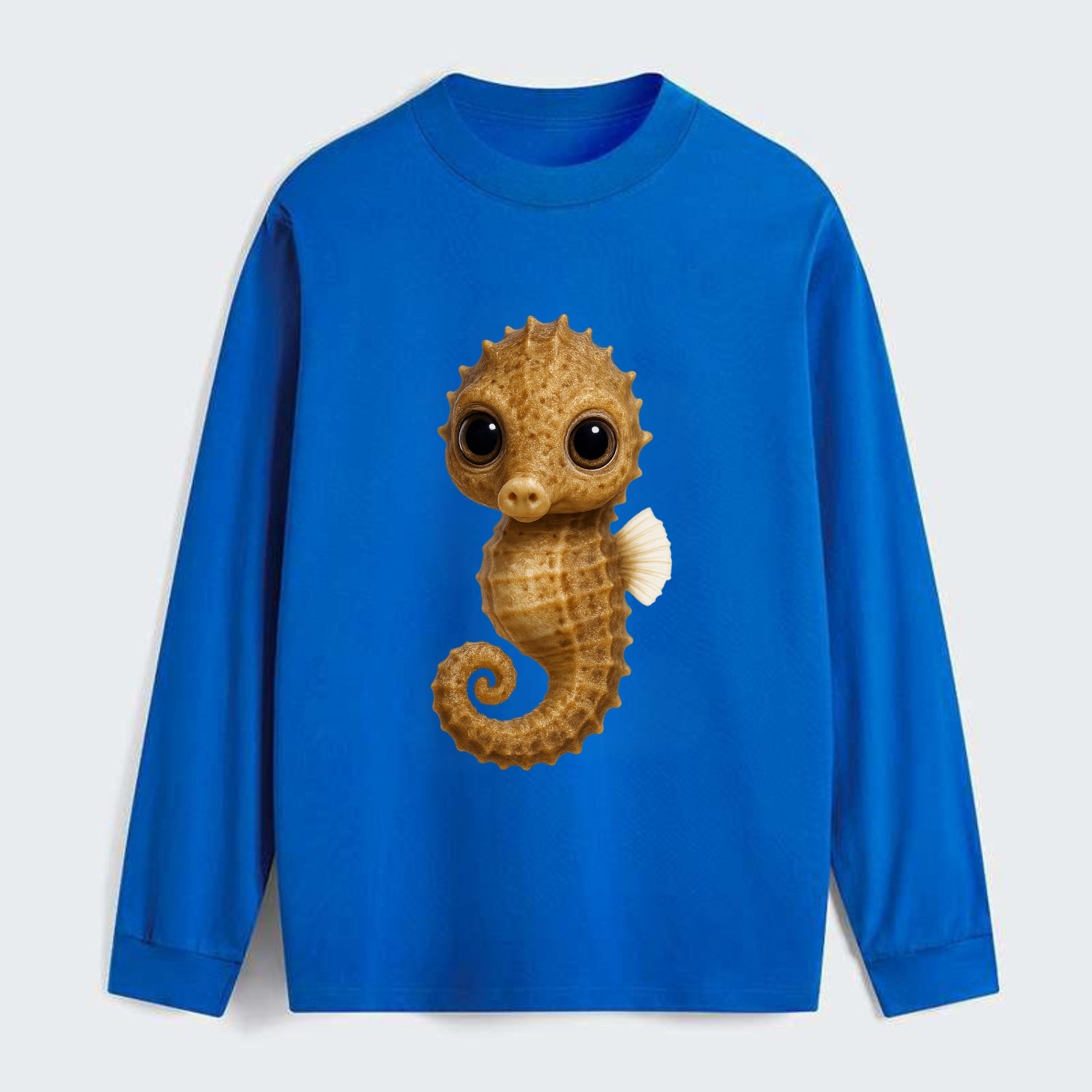 Baby Seahorse - curled tail, snout, large eyes, front-facing, delicate - Classic Long Sleeve Shirt - Blue