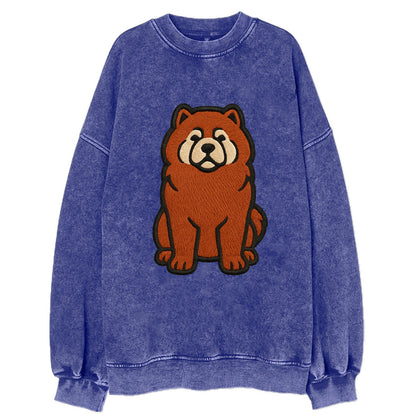 Chow Chow - Red fluffy sitting pose - Vi Vintage Sweatshirt - Blue