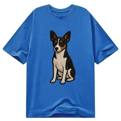 Rat Terrier - Tri-color embroidered pose Classic T-shirt - Blue