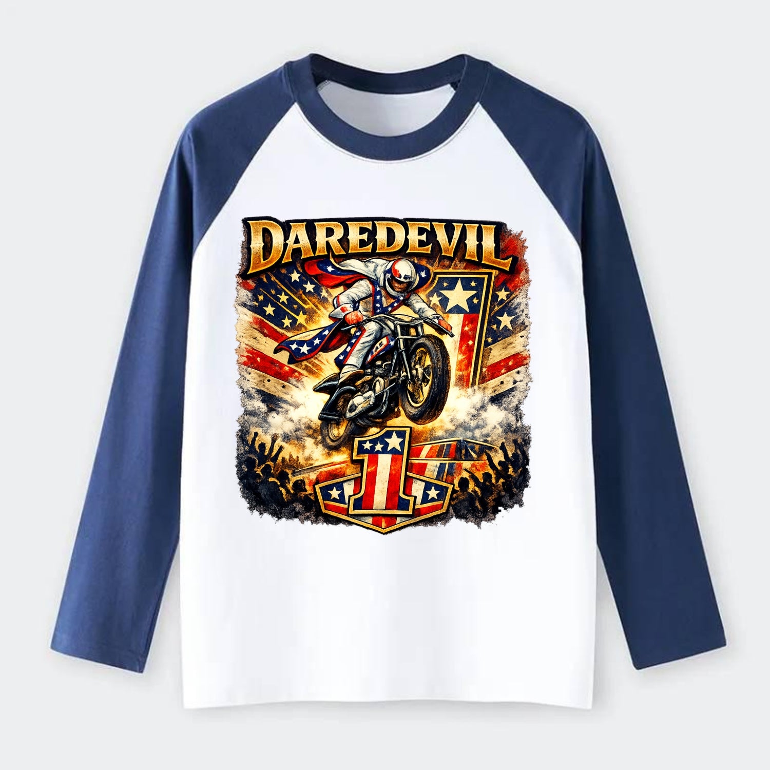 Daredevil Stunt Rider - Raglan Long Sleeve T-Shirt - Blue