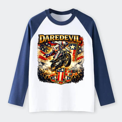 Daredevil Stunt Rider - Raglan Long Sleeve T-Shirt - Blue