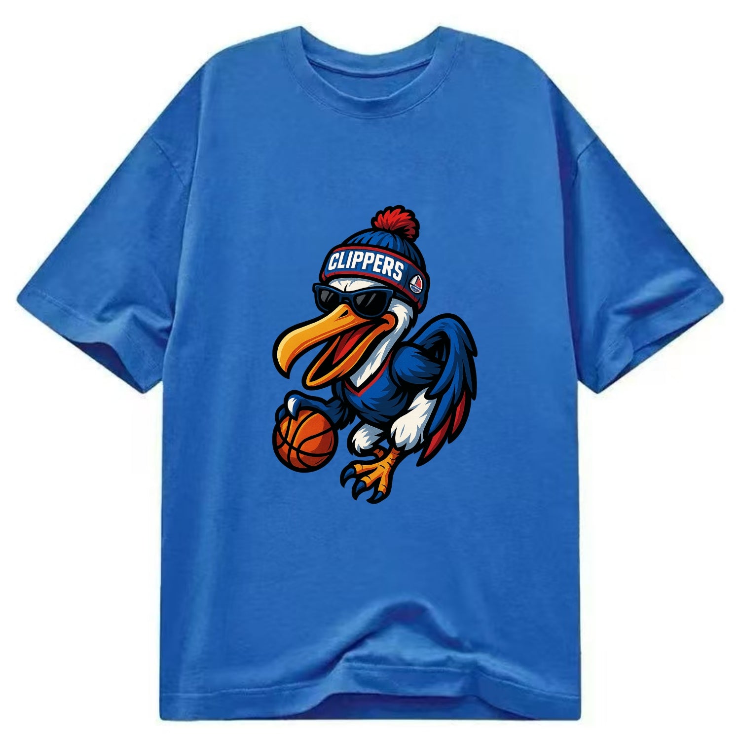 Los Angeles Pelican wearing Clippers beanie with sailboat patch and wayfarer - Classic T-shirt - Blue