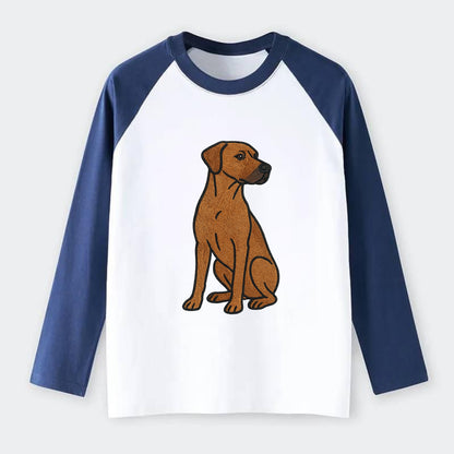 Rhodesian Ridgeback - Red wheaten embroidered pose - Raglan Long Sleeve T-Shirt - Blue