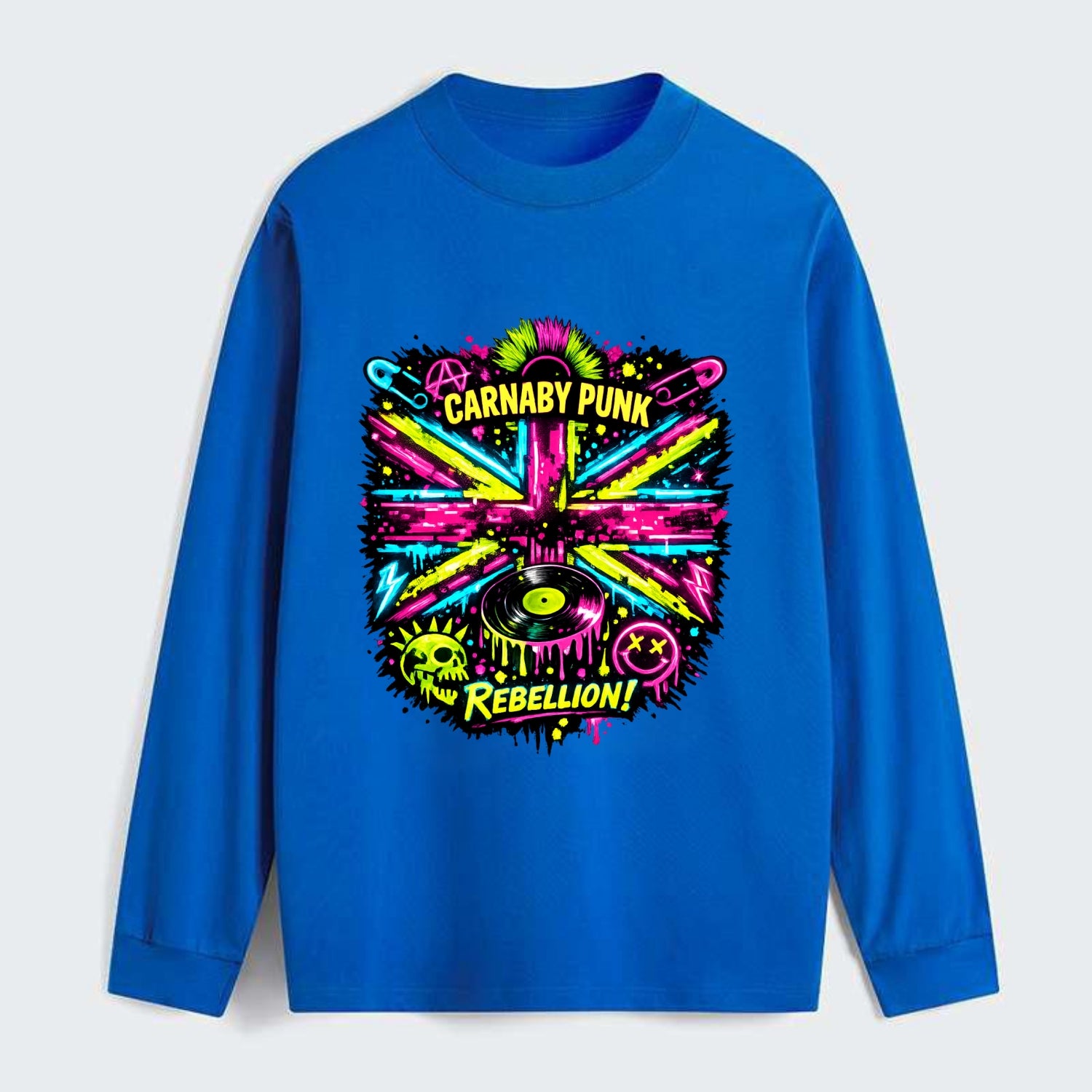 CARNABY PUNK | Swinging 60s meets 70s punk | Psychedelic Union Jack - Classic Long Sleeve Shirt - Blue