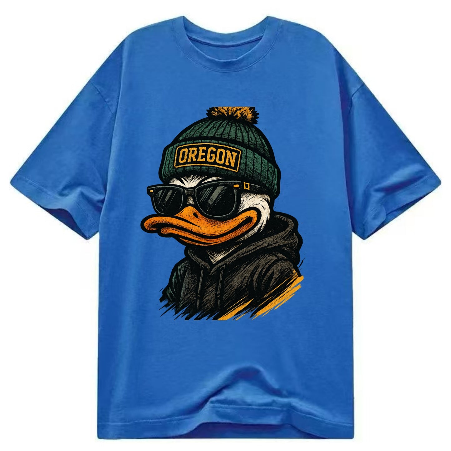 Eugene Duck wearing Oregon beanie with O patch - Classic T-shirt - Blue