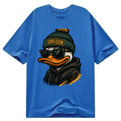 Eugene Duck wearing Oregon beanie with O patch - Classic T-shirt - Blue