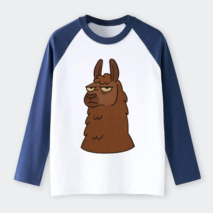 The Llama Judging Silently - Raglan Long Sleeve T-Shirt - Blue