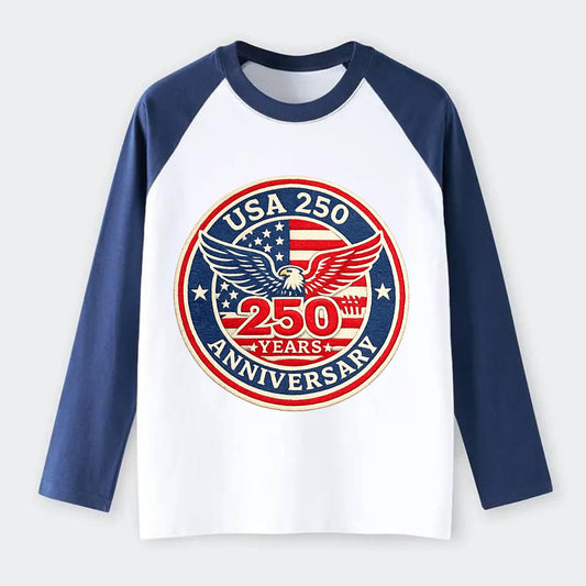 Usa 250th Anniversary Eagle - Raglan Long Sleeve T-Shirt - Blue