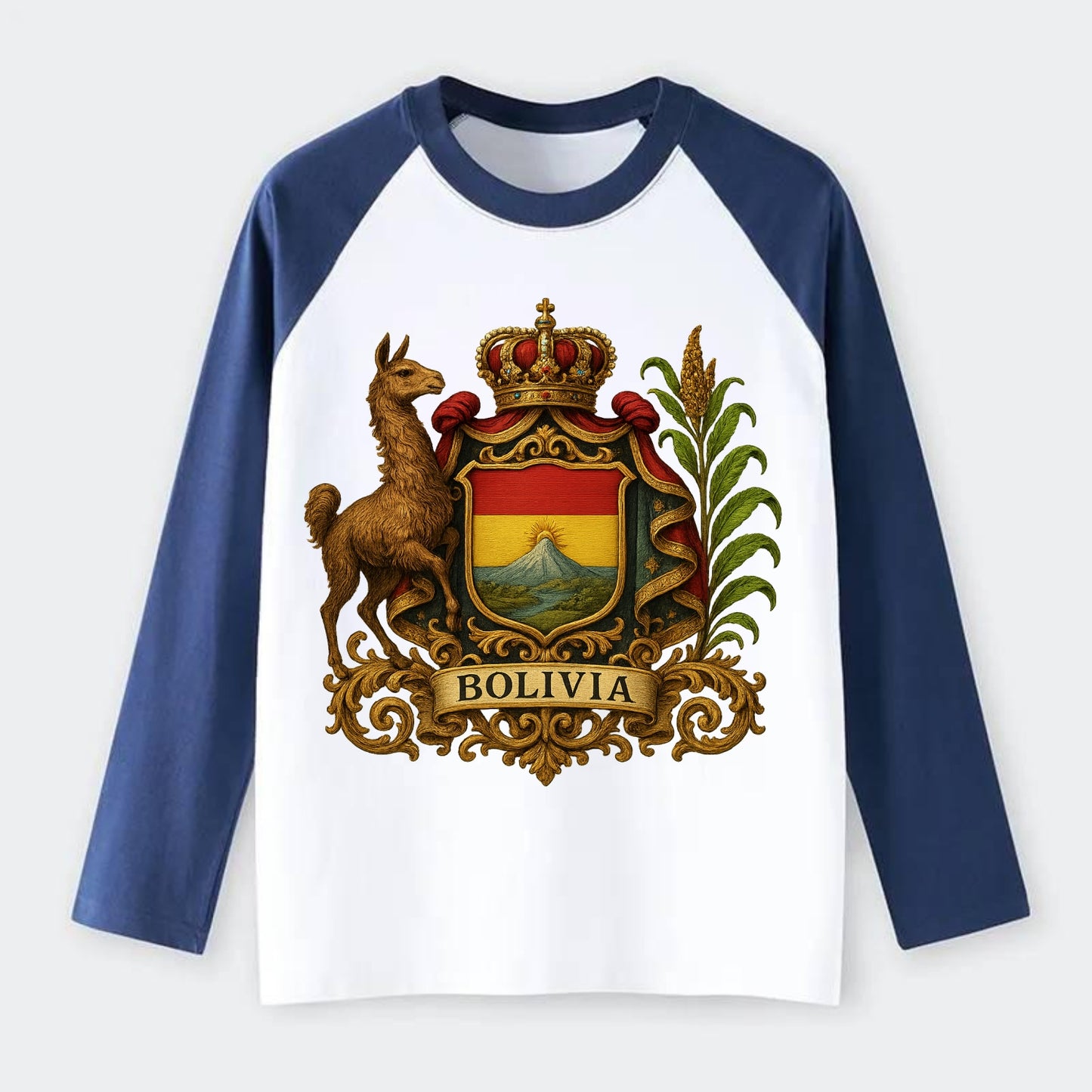 Bolivia Royal Logo  - Raglan Long Sleeve T-Shirt - Blue