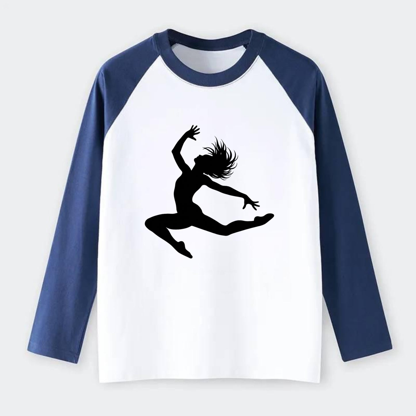 Contemporary dancer leap mid-air - Raglan Long Sleeve T-Shirt - Blue