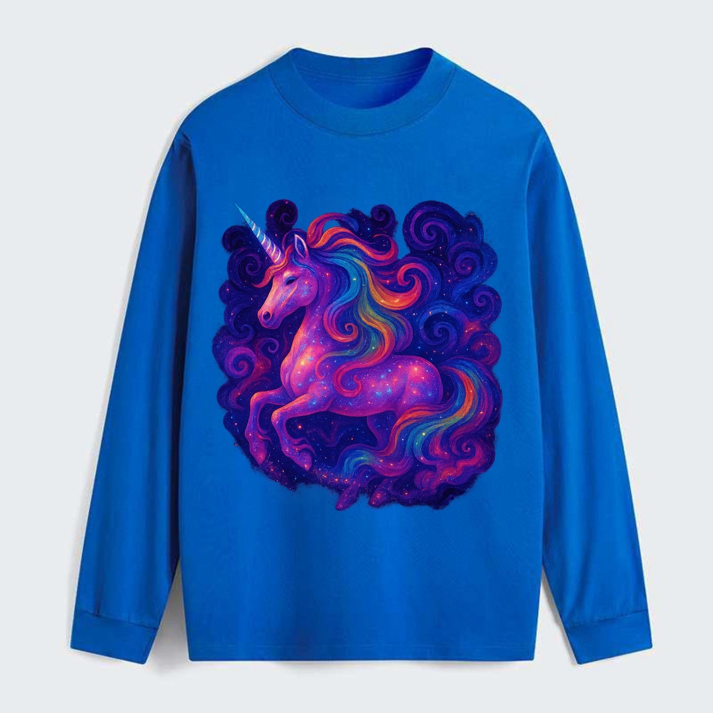 Magical unicorn with flowing rainbow gradient mane, iridescent horn - Classic Long Sleeve Shirt - Blue