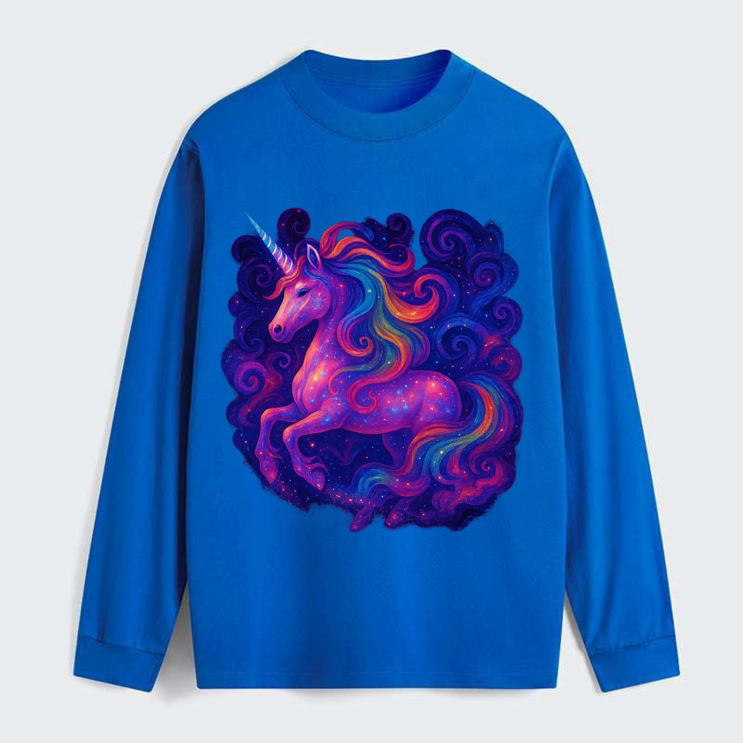 Magical unicorn with flowing rainbow gradient mane, iridescent horn - Classic Long Sleeve Shirt - Blue