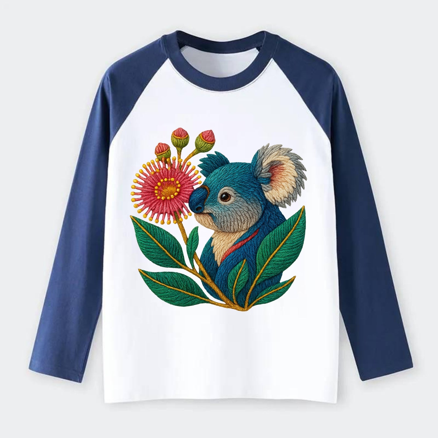 Koala Eucalyptus Bloom - Raglan Long Sleeve T-Shirt - Blue