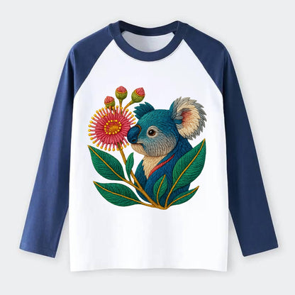 Koala Eucalyptus Bloom - Raglan Long Sleeve T-Shirt - Blue
