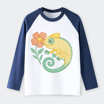 Yellow Chameleon - Raglan Long Sleeve T-Shirt - Blue