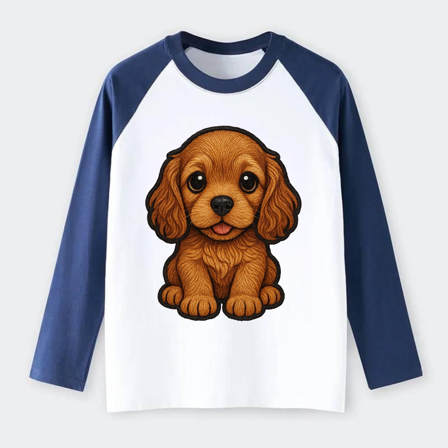 Baby Cocker Spaniel Puppy - long wavy ears, soulful eyes, silky coat, - Raglan Long Sleeve T-Shirt - Blue