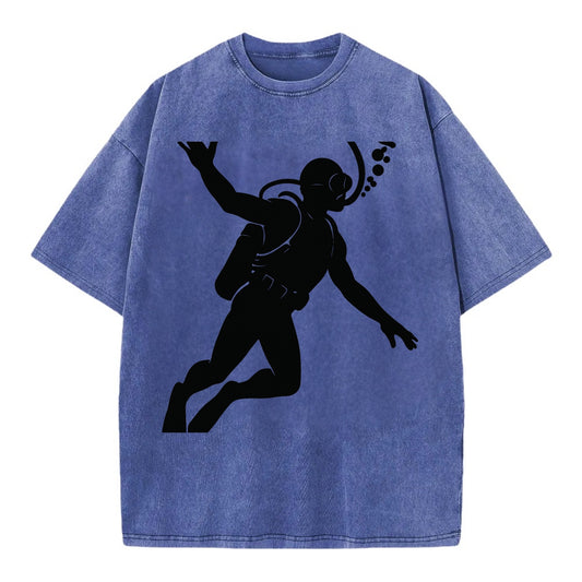 Scuba diver descending with gear - Vintage T-shirt - Blue