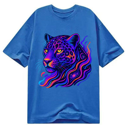 Powerful jaguar with rosettes containing miniature galaxies, cosmic purple and - Classic T-shirt - Blue