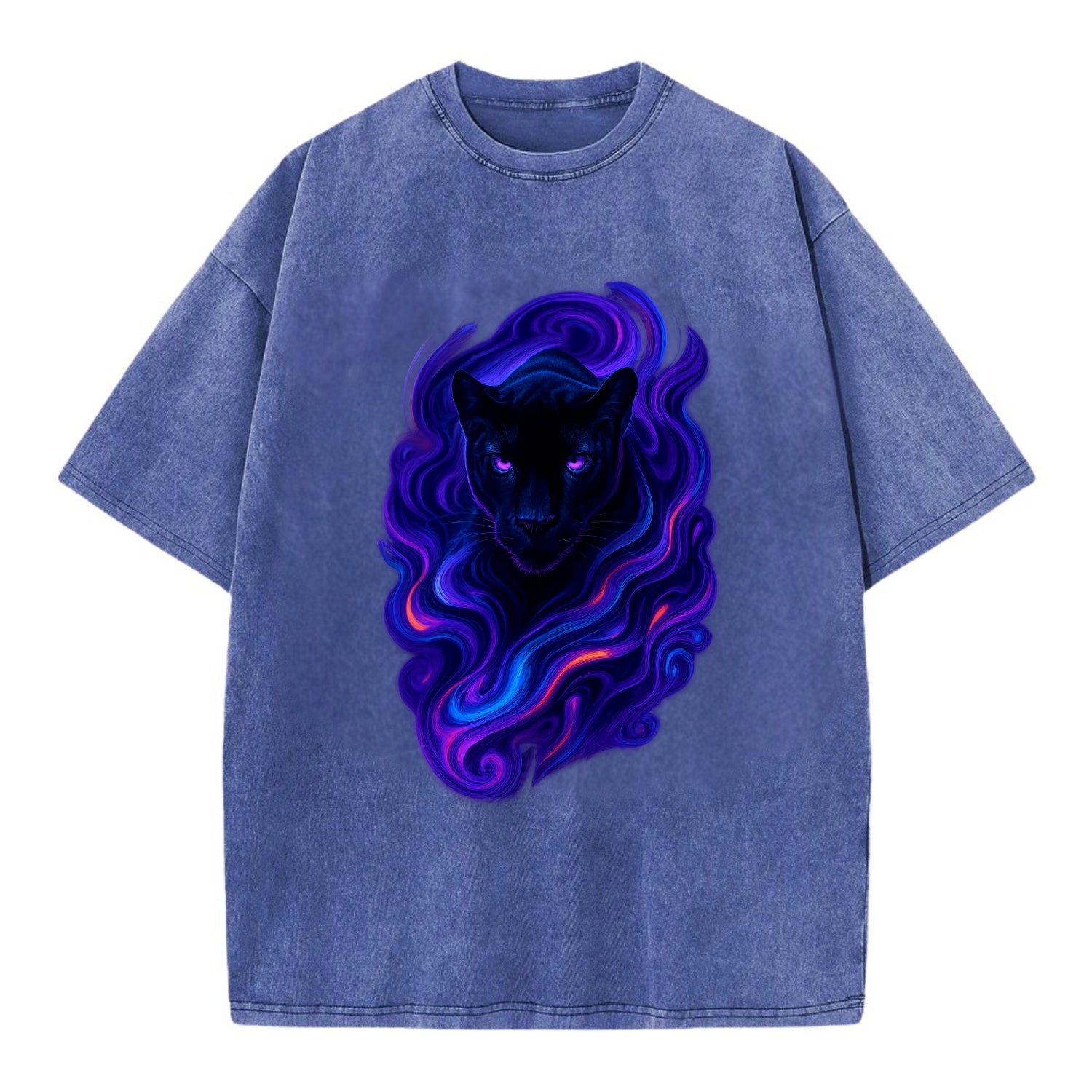 Sleek black panther emerging from swirls of deep purple and electric blue, - Vintage T-shirt - Blue
