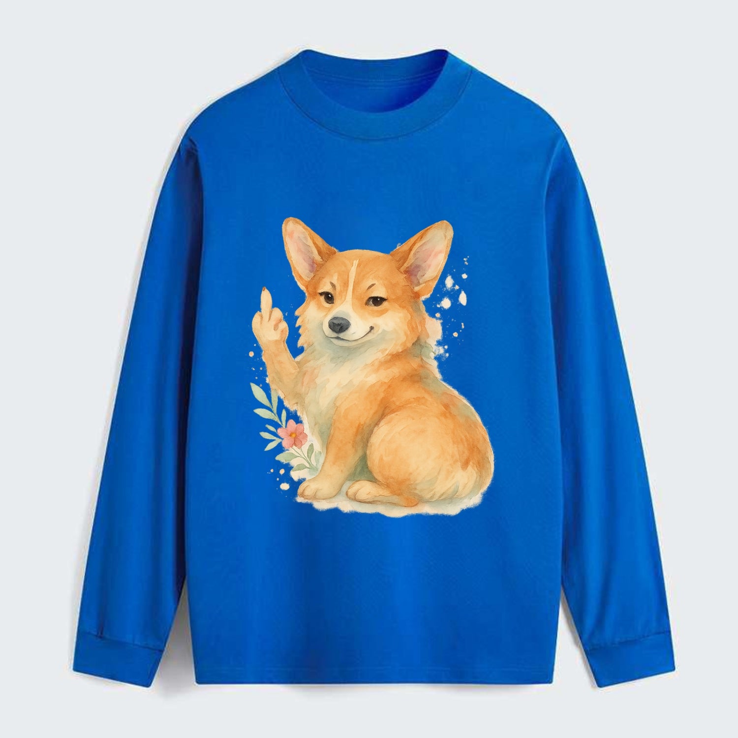 Corgi short legs and fluffy butt, one stubby paw up with sass - Classic Long Sleeve Shirt - Blue
