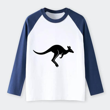 Kangaroo leaping across outback - Raglan Long Sleeve T-Shirt - Blue